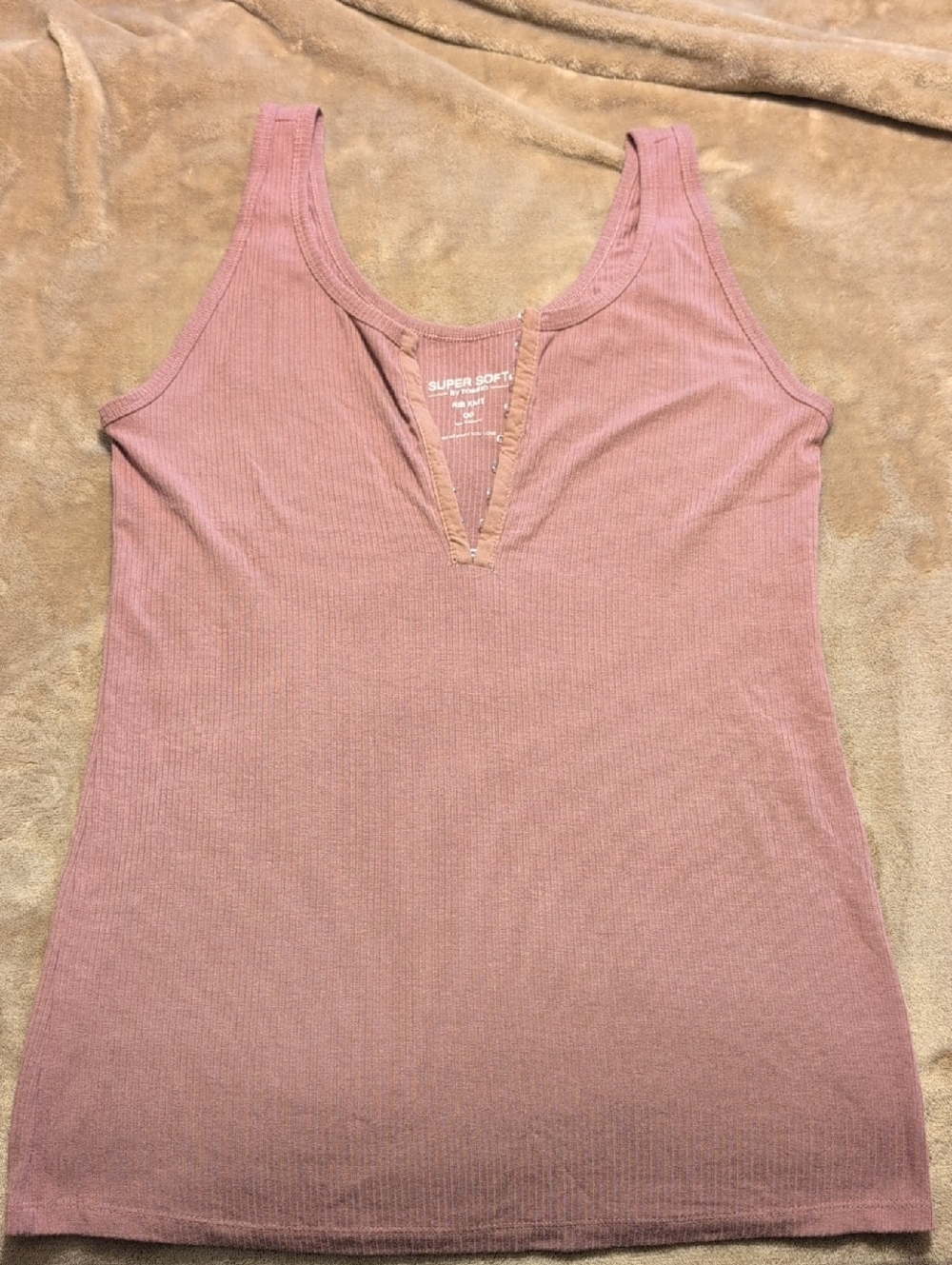torrid Rose Taupe Ribbed V-Neck Hook/Loop Tank Size 00 (10)